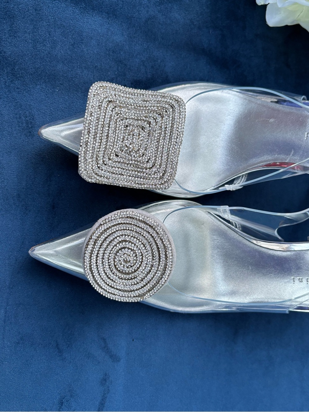 Crystal-Embellished Silver Slingback Heels - Women's size 8 - Picture 10 of 15
